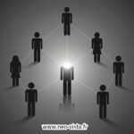 Cerveau lumineux irradiant la communication entre collaborateurs