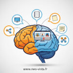 Illustration créative d’un cerveau connecté représentant l’apprentissage hybride en entreprise