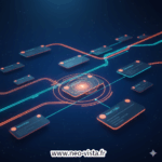 Cartes-procédures reliées par des connexions lumineuses symbolisant la circulation des bonnes pratiques en interne.