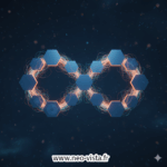 Modules hexagonaux reliés par des liaisons lumineuses formant un symbole infini, métaphore de l’apprentissage continu.