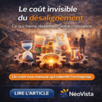 Illustration du coût invisible du désalignement organisationnel montrant des engrenages, du temps et des pertes financières freinant la croissance des entreprises
