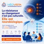 Visuel NEOVISTA illustrant la résistance au changement en entreprise comme une réponse neurobiologique liée à l’amygdale, à la menace perçue, au modèle SCARF et à la sécurité psychologique.